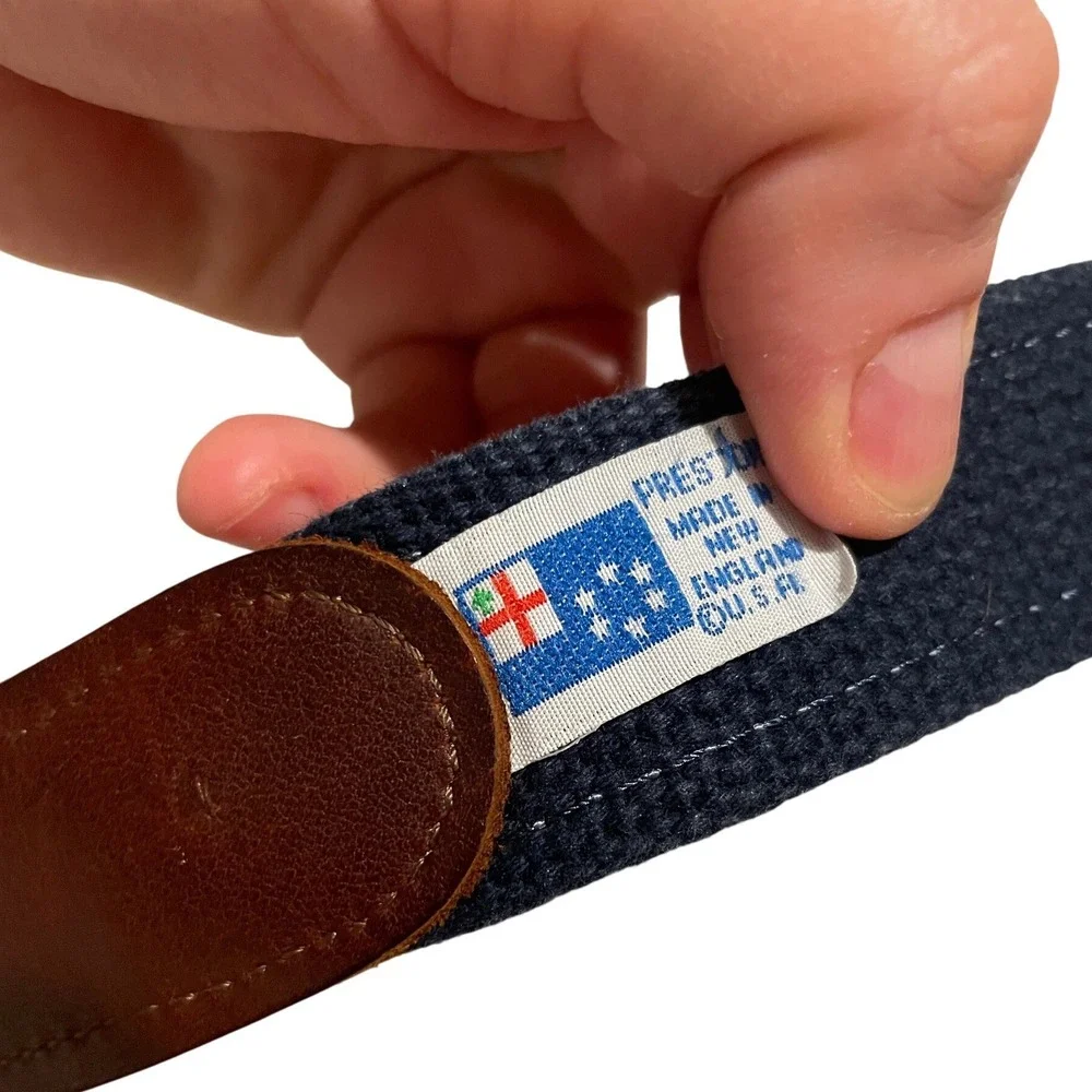 Preston Brown Leather Blue Woven Sailfish Ribbon Belt with Brass Buckle L
